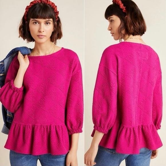 Anthropologie Maeve Pink Mikayla Peplum Top Size Womens Large Blouse Preppy - Picture 3 of 10